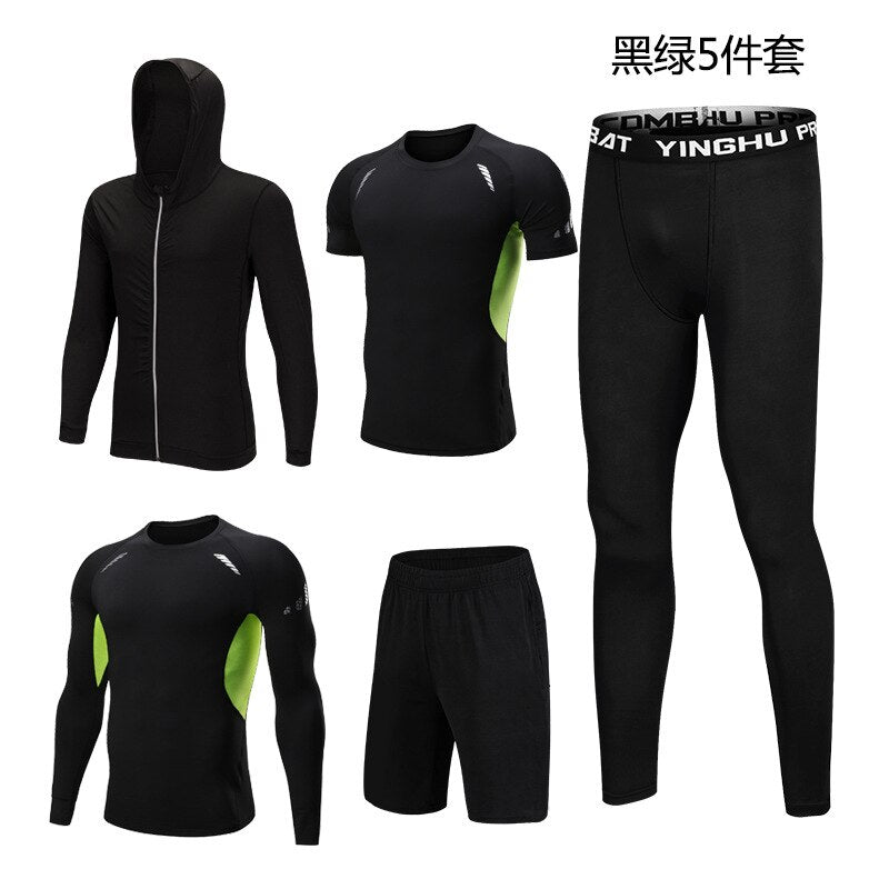 5PCS Set Men's Compression GYM Tights Sports Sportswear Suits Training Clothes Suits Workout Jogging Clothing Tracksuit Sports