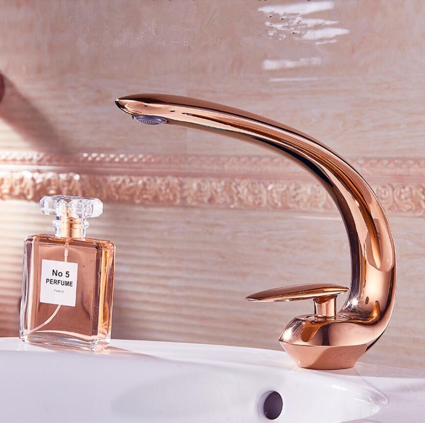 Rose Gold Basin Faucet Modern Bathroom Sink Mixer Tap Brass Wash basin Faucet Single Handle Single Hole Crane For Bathroom