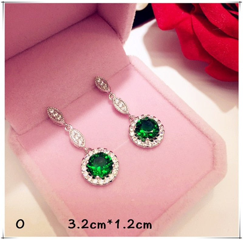 925 Sterling Drop Earrings For Women Artificial Emerald Vintage Fine Jewelry Cubic Zirconia Green Stone Luxury Eardrop Brincos