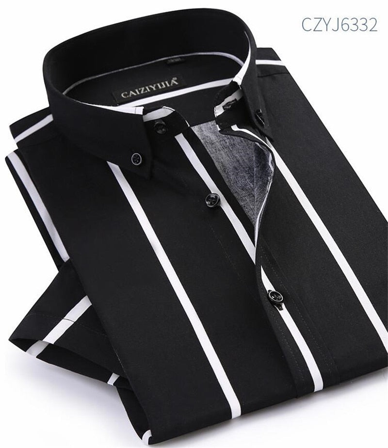 Summer Fashion Men Shirt Cotton Striped Short Sleeve Casual Shirts Button Down Collar Slim Fit Classic Clothing