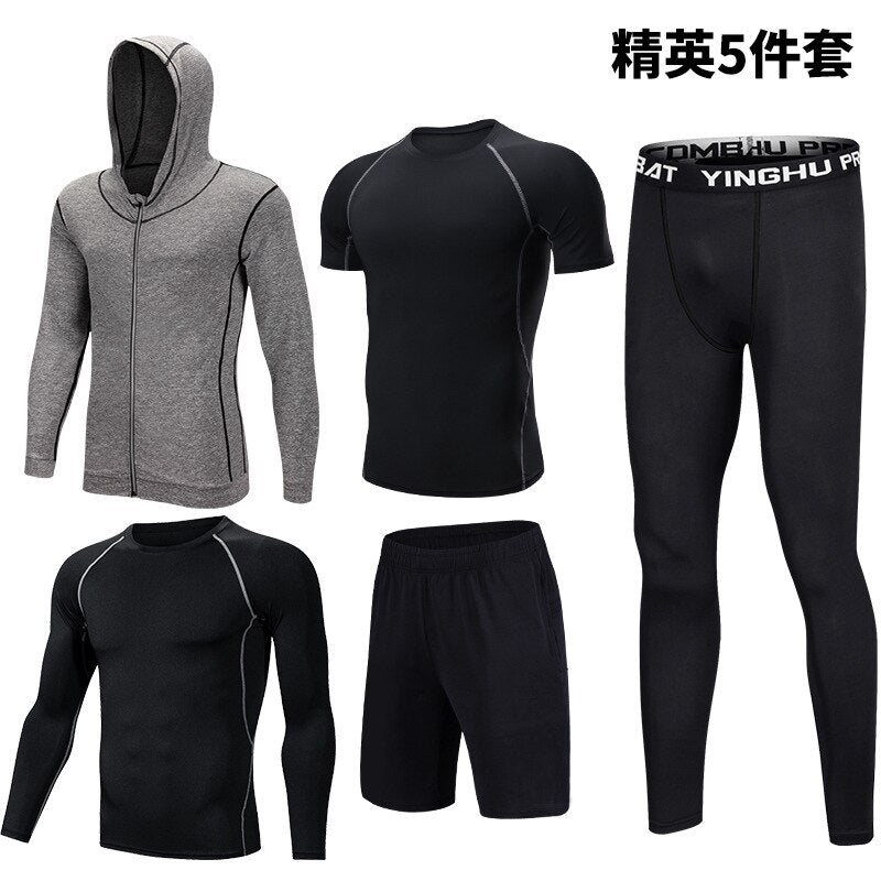 5PCS Set Men's Compression GYM Tights Sports Sportswear Suits Training Clothes Suits Workout Jogging Clothing Tracksuit Sports