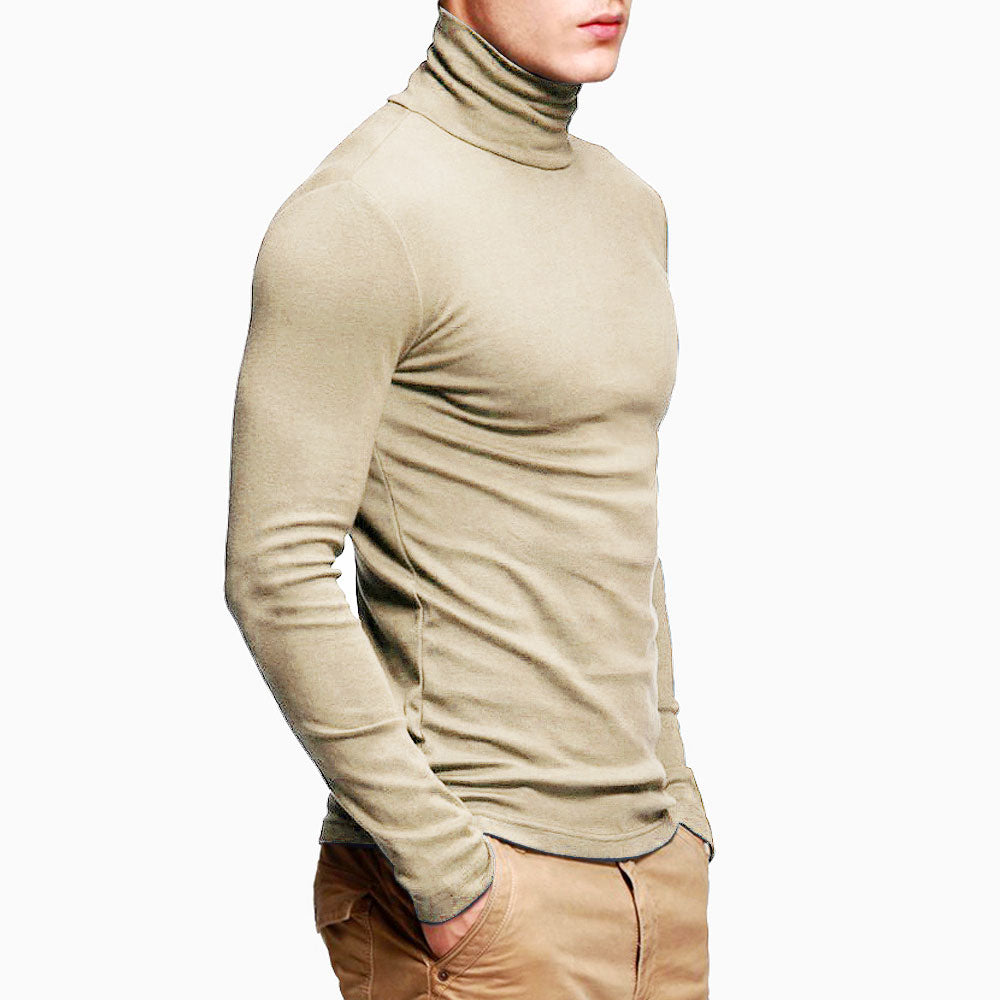 2021 New Men Fashion T Shirt Tees Slim Tops Male Stretch T-shirt Turtleneck Long Sleeve Tee Shirts High Collar Men's Cotton Tees