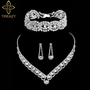 TREAZY Silver Color Rhinestone Crystal Bridal Jewelry Sets for Women Necklace Earrings Bracelet Set Wedding Jewelry Accessories
