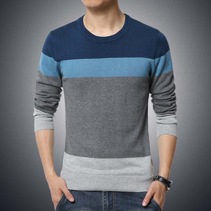 Casual Men's Sweater O-Neck Striped Slim Fit Knittwear 2022 Autumn Mens Sweaters Pullovers Pullover Men Pull Homme M-3XL