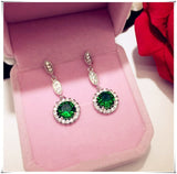 925 Sterling Drop Earrings For Women Artificial Emerald Vintage Fine Jewelry Cubic Zirconia Green Stone Luxury Eardrop Brincos