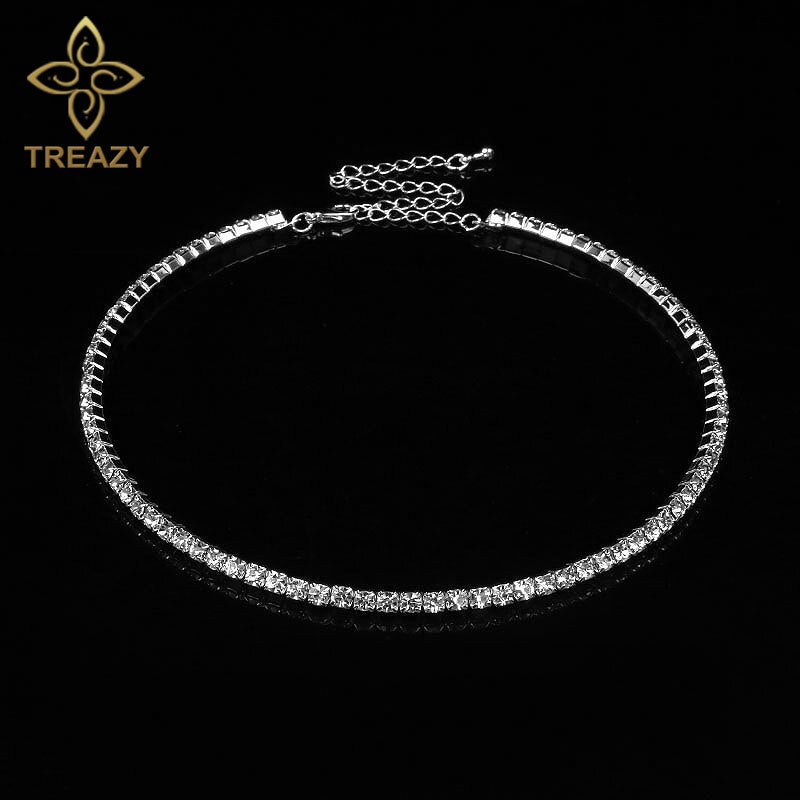 TREAZY Women Diamante Rhinestone Choker Necklace Silver Color Wedding Bridal Party Crystal Collar Choker Chain Necklace Jewelry