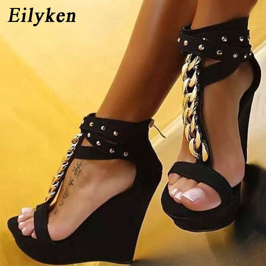 Eilyken 2022 New Gladiator Women Sandals High Heels Fashion Sandals Chain Platform Wedges shoes For Women