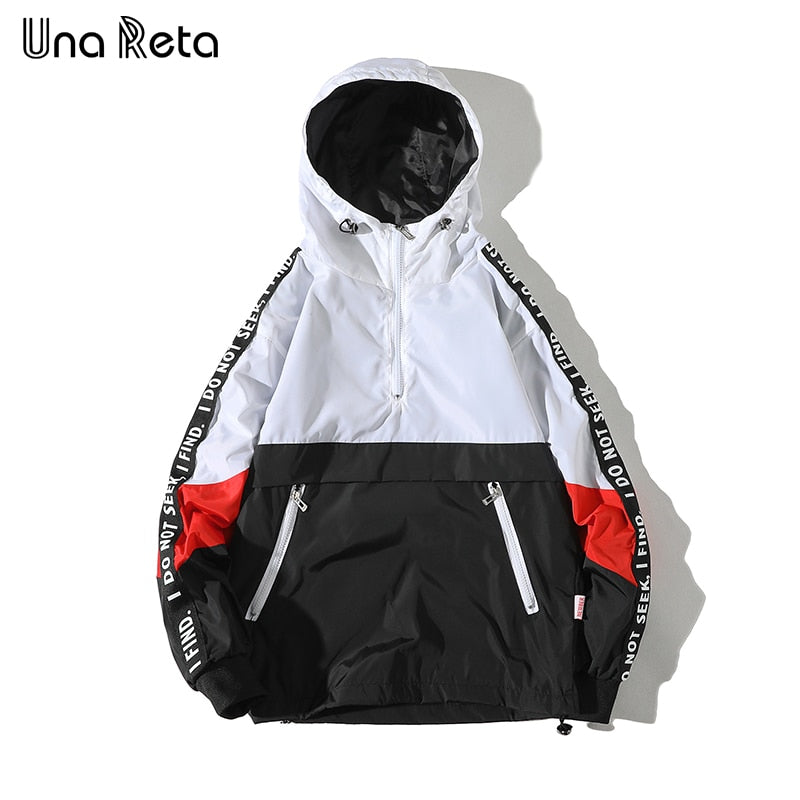 Una Reta Hooded Jackets Men New Patchwork Color Block Pullover Jacket Fashion Tracksuit Coat Men Hip Hop Streetwear Jacket Men