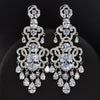 BeaQueen Royal European Design Blue Cubic Zirconia and White Crystal Tassel Drop Super Big Dangling Earrings for Women