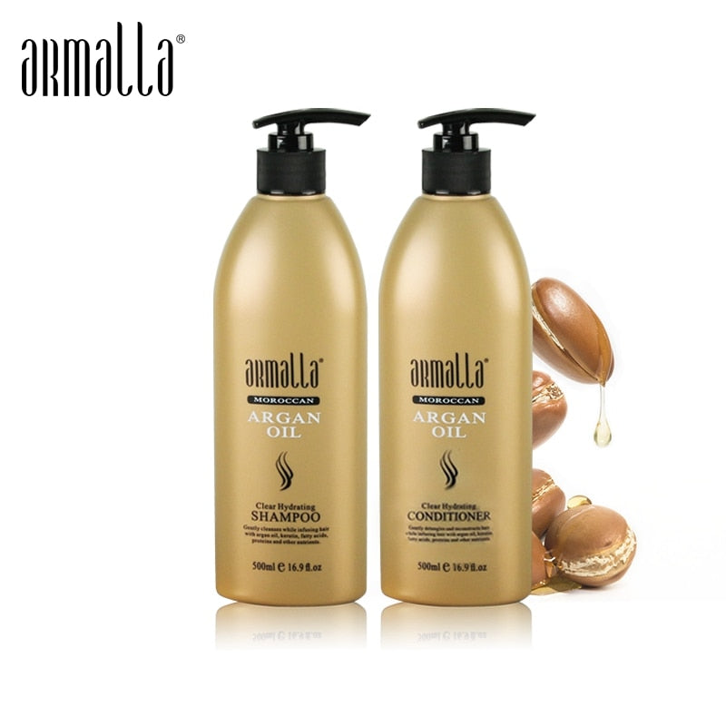 500ml Moroccan Dry Natural Shampoo+500ml Argan Oil Deep Conditioner For Hair Repairs Damage Hair