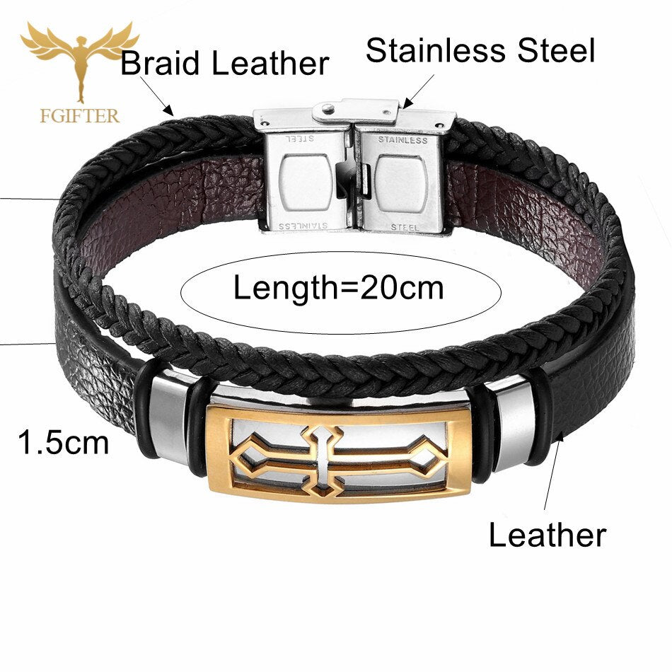 Vintage Cross Bracelet Men's Charm Jewelry Religious Bracelet Stainless Steel Clasp Silicone Bracelet