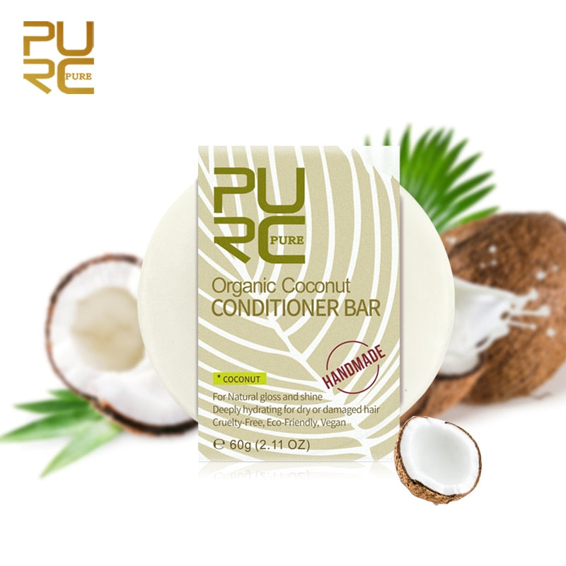 PURC Organic Coconut Conditioner Bar Vegan Handmade Straightening Repair Damage Frizzy Hair Conditioner Hair Care