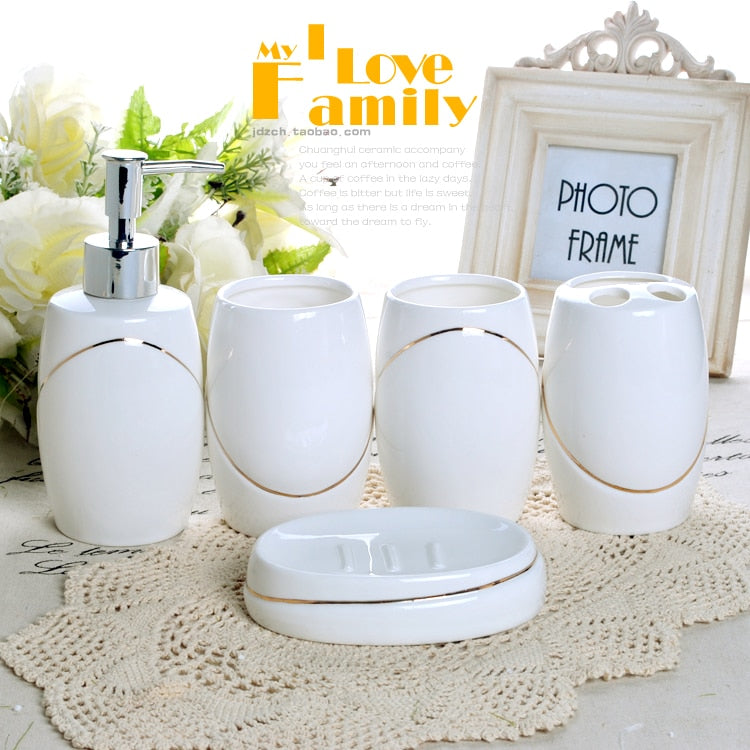 5 Pcs/Set European Bathroom Set Ceramic Wash Bathroom Supplies Set Toothbrush Cup Mouthwash Cup Wedding Gift