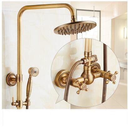 Wall Mounted Bathroom Rain Shower Set Antique Bronze Rainfall Shower with Hand Shower Brass Rain Shower Faucet Sets EL4003