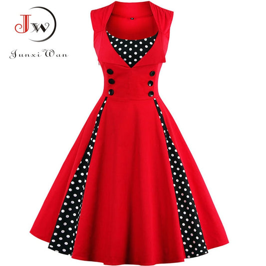 S-4XL Women Robe Retro  Vintage Dress 50s 60s Rockabilly Dot Swing Pin Up Summer Party Dresses Elegant Tunic Vestidos Casual