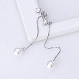 Fashion Silver-color Simulated Pearl Pendant Long Chain Cubic Zirconia Long Earrings Bridal Wedding Pearl Jewelry Drop Earrings