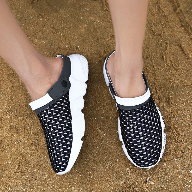 Fashion Sneakers Without Laces Man Handmade Beach Men's Summer Shoes Big Size Mesh Sneakers Light Shoes 2021 Outdoor Flats A-032