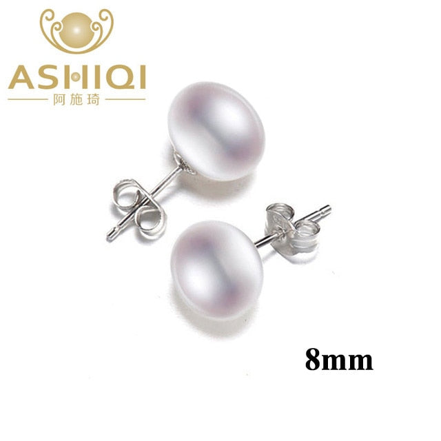 ASHIQI Natural Freshwater Pearl Stud Earrings 2021 Trendy for Women Real 925 Sterling Silver Jewelry Gift Wholesale