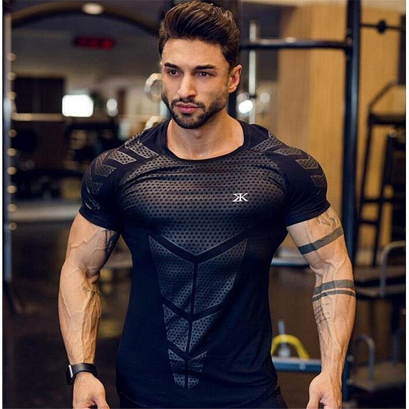 New arrival Bodybuilding and Fitness Shirts Mens Short Sleeve T-shirt GymS Shirt Men Muscle Tights Gasp Fitness T Shirt tops