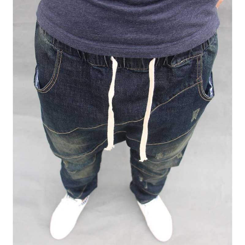 Men Baggy Denim Harem pants Male Loose Low drop Crotch Jeans Hip Hop street dance Drawstring Trousers Plus Size Joggers A60301