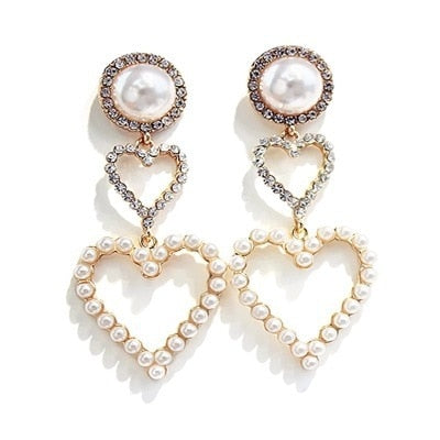 2019 New Arrival Metal Classic Geometric Women Dangle Earrings Korean Crystal Earrings Temperament Long Pearl Fairy Jewelry