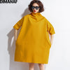 DIMANAF Autumn Dresses Women Turtleneck Cotton Knitting Femme Clothes Elegant Solid Vestidos Oversize Fashion Ladies Dress 2021