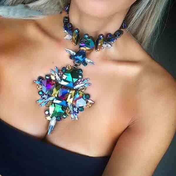 2020 Summer Geometric Fashion Crystal Choker Necklace Women Wedding Boho Statement Necklace Custom Chocker Jewelry