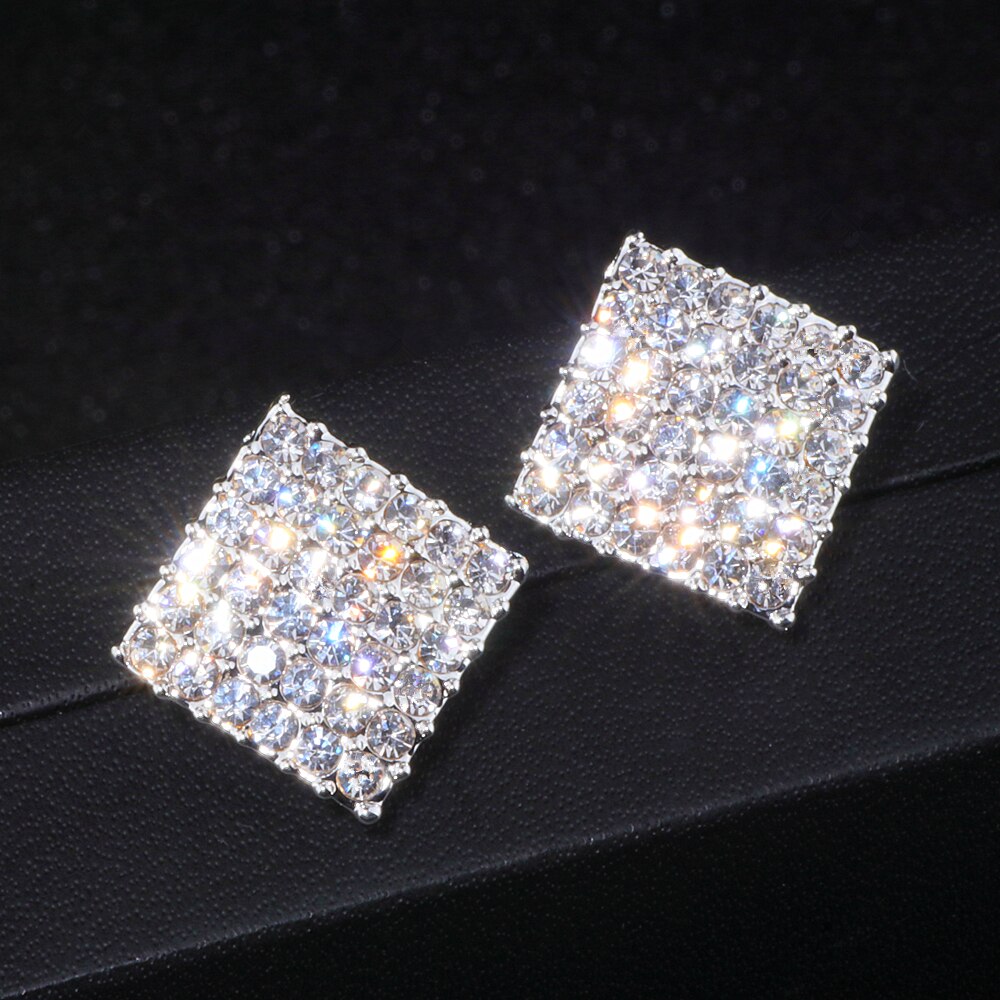 2018 New Wedding Jewelry Design Silver Color Simple Square Crystal Earrings Fashion Women Statement Stud Earrings Jewelry WX067