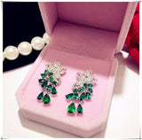 925 Sterling Drop Earrings For Women Artificial Emerald Vintage Fine Jewelry Cubic Zirconia Green Stone Luxury Eardrop Brincos