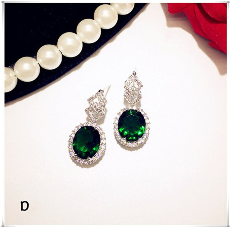 925 Sterling Drop Earrings For Women Artificial Emerald Vintage Fine Jewelry Cubic Zirconia Green Stone Luxury Eardrop Brincos