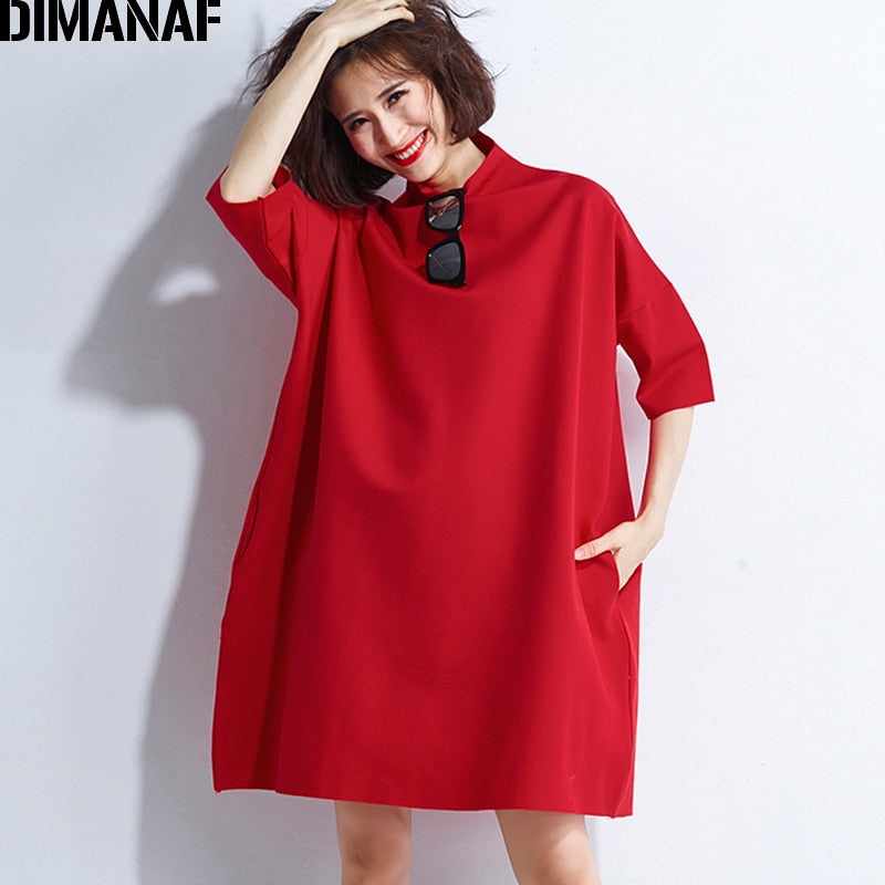 DIMANAF Autumn Dresses Women Turtleneck Cotton Knitting Femme Clothes Elegant Solid Vestidos Oversize Fashion Ladies Dress 2021