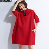 DIMANAF Autumn Dresses Women Turtleneck Cotton Knitting Femme Clothes Elegant Solid Vestidos Oversize Fashion Ladies Dress 2021