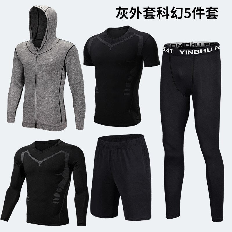 5PCS Set Men's Compression GYM Tights Sports Sportswear Suits Training Clothes Suits Workout Jogging Clothing Tracksuit Sports