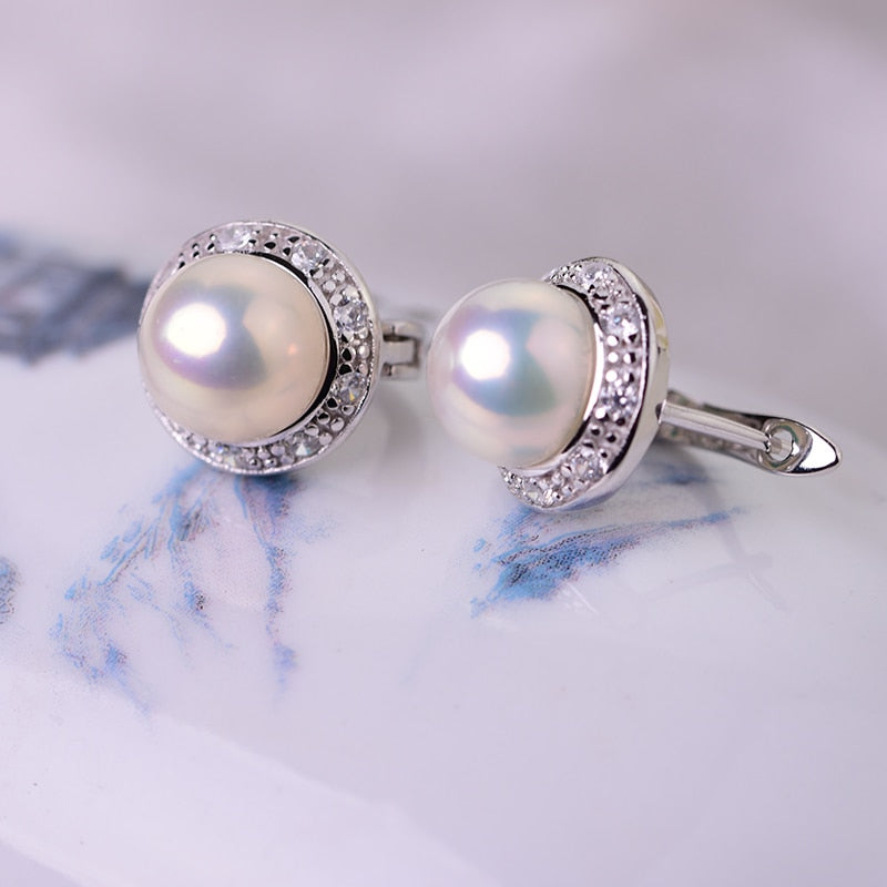 YIKALAISI 925 Sterling Silver Jewelry Pearl Earrings 2019 Fine Natural Pearl jewelry 8-9mm stud Earrings For Women wholesale