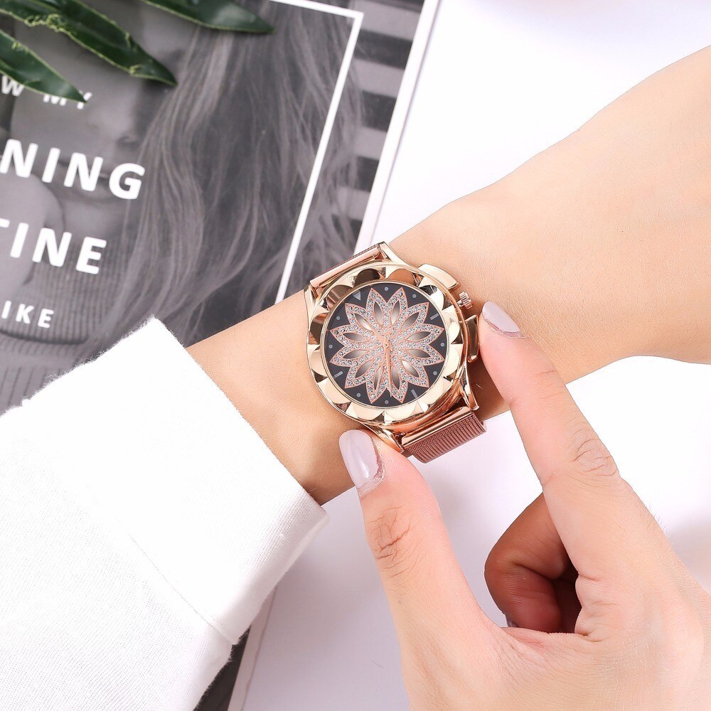 Fashion Women Rose Gold Flower Rhinestone Wrist Watches Luxury Casual Female Quartz Watch Relogio Feminino Drop Shipping