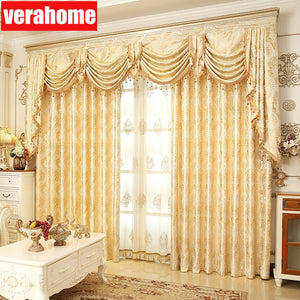 European Luxury Blackout Gold windows treatment curtains for living room bedroom flower tulle valance