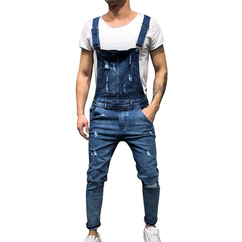 Men Ripped Denim Jumpsuit Overalls Jean Casual Suspenders Pants Men Fashion Hip Hop Jumpsuit Jean Bib Pant Streetwear