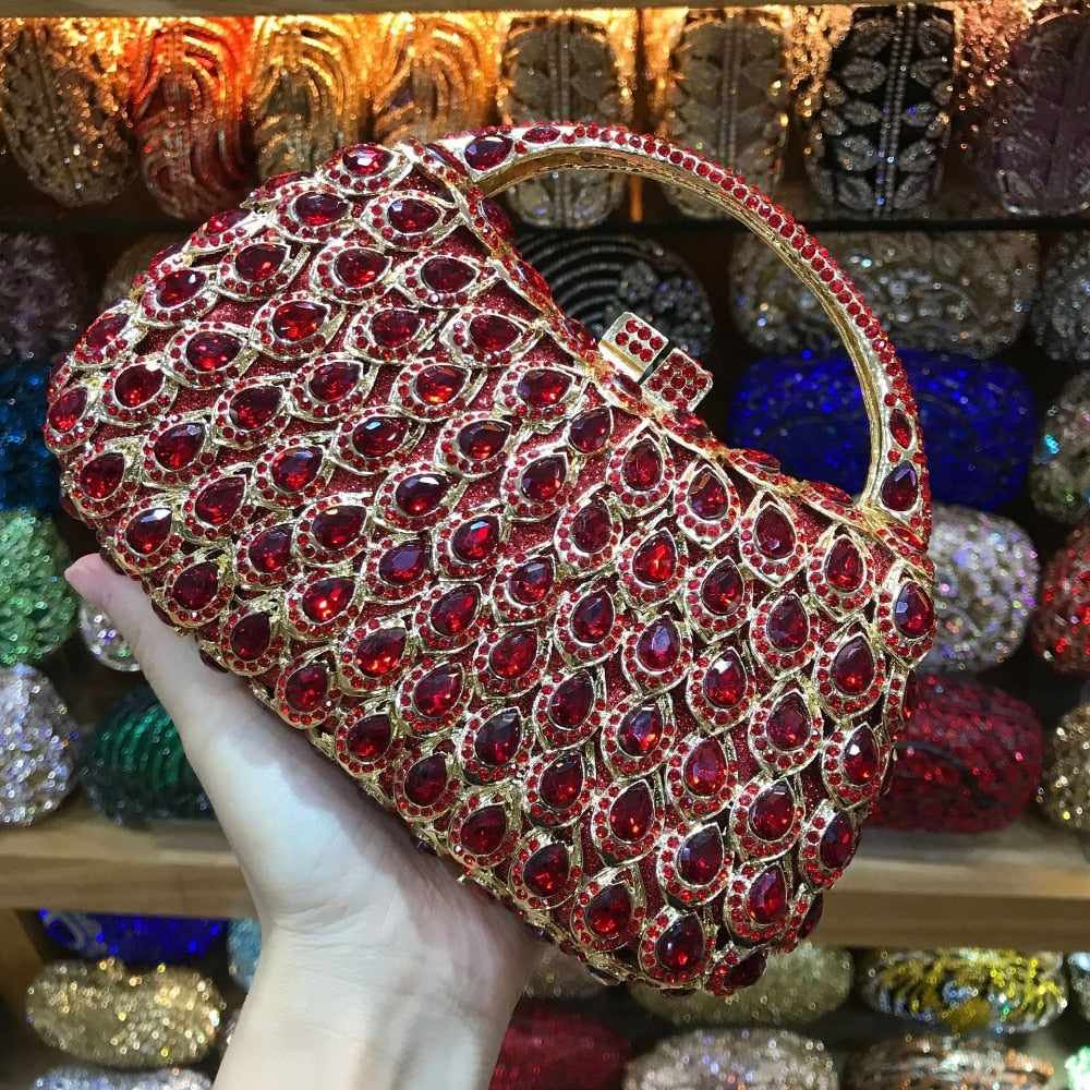 Wholesale Crystals 10 Colors Red Clutch Purse Messenger Bags Clutches Women Bridal Evening Clutch Bag Wedding Party Handbags