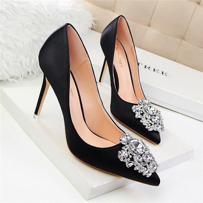 BIGTREE Flower Style Woman Wedding Bridal Shoes Sexy Pointed Toe Women Pumps Fashion Solid Silk Shallow High Heels 10cm Shoes