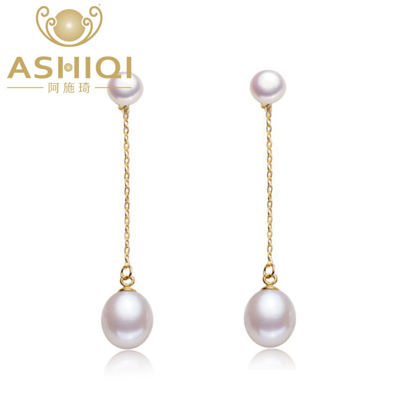 ASHIQI 925 sterling silver drop Earrings Natural Freshwater double Pearl Earrings Fine jewelry for Women gift