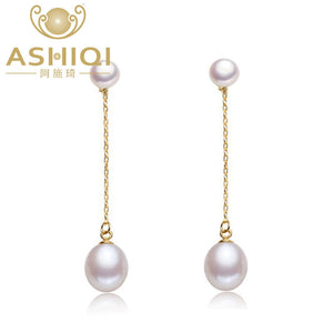 ASHIQI 925 sterling silver drop Earrings Natural Freshwater double Pearl Earrings Fine jewelry for Women gift
