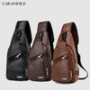 CARANFIER Mens Chest Bags Shoulder Messenger Bags PU Leather Casual Zipper Soft Male Classic Solid Color Travel Crossbody Bag