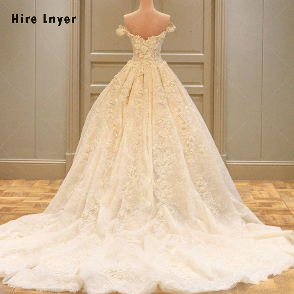 The Queens ballgown LNYER Lace Flowers Princess Ball Gown Wedding Dresses