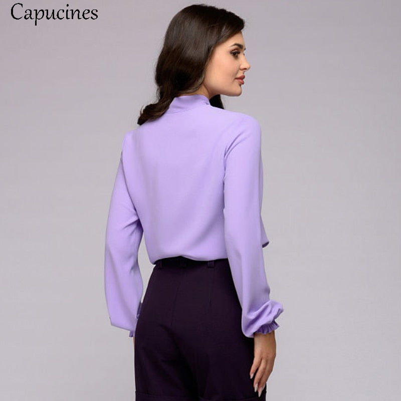 Women Fashion Bow Tie Chiffon Blouse Shirt 2020 Spring Autumn Elegant Office lady Blouses Long Sleeve Casual Shirts Solid Tops