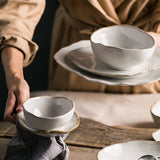 KINGLANG Quality Tableware Nordic Household Ceramics Irregular Shape Rice Salad Bowls Flat Dishes Shallow Desserts Dishes Plate