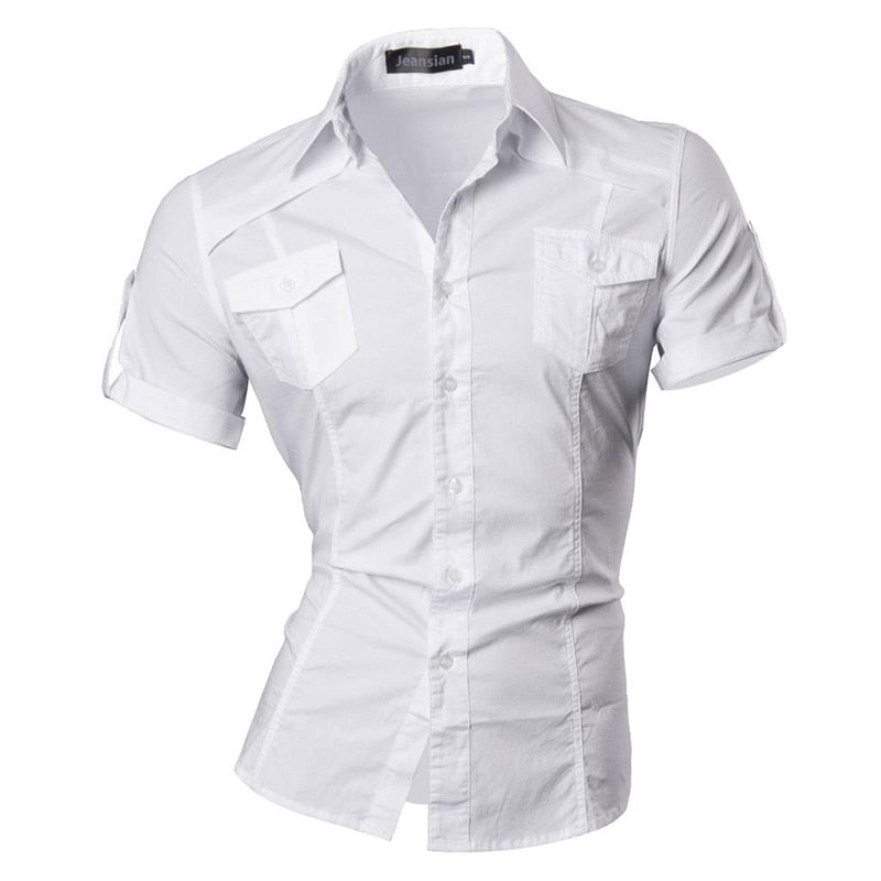 jeansian Men's Summer Short Sleeve Casual Dress Shirts Fashion Stylish 8360