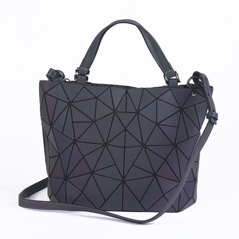 Luminous Bag Women's Geometry Lattic Totes  Quilted Shoulder Bags Hologram Laser Plain Folding Handbags  Free Shipping