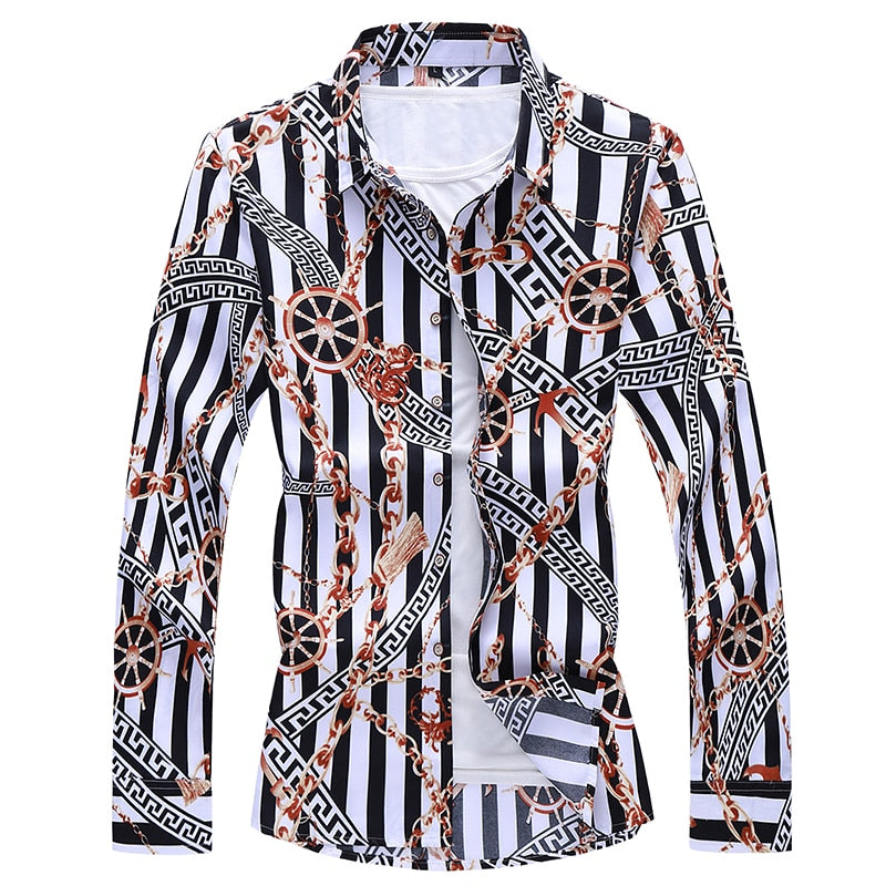 Casuals Shirt Men Autumn New Arrival Personality Printing Long Sleeve Shirts Mens Fashion Big Size Business Office Shirt 6XL 7XL