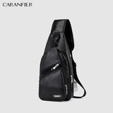 CARANFIER Mens Chest Bags Shoulder Messenger Bags PU Leather Casual Zipper Soft Male Classic Solid Color Travel Crossbody Bag