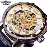 Winner Black Gold Male Clock Men Relogios Skeleton Mens Watches Top Brand Luxury Montre Leather Wristwatch Men Mechanical Watch